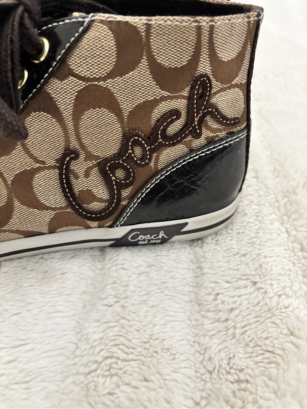 Coach High-Top Signature Canvas Sneakers in Tan and Dark Brown Size 7.5 - Picture 6 of 14